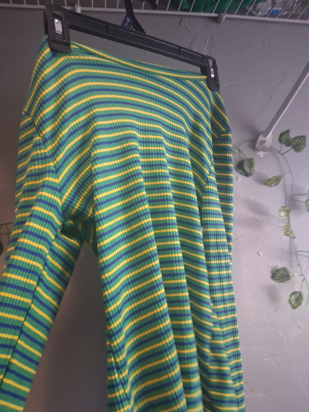 Striped Ribbed Long-Sleeve Top in Green, Yellow & Blue